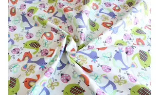 Tissu oiseaux coccinelles papillons