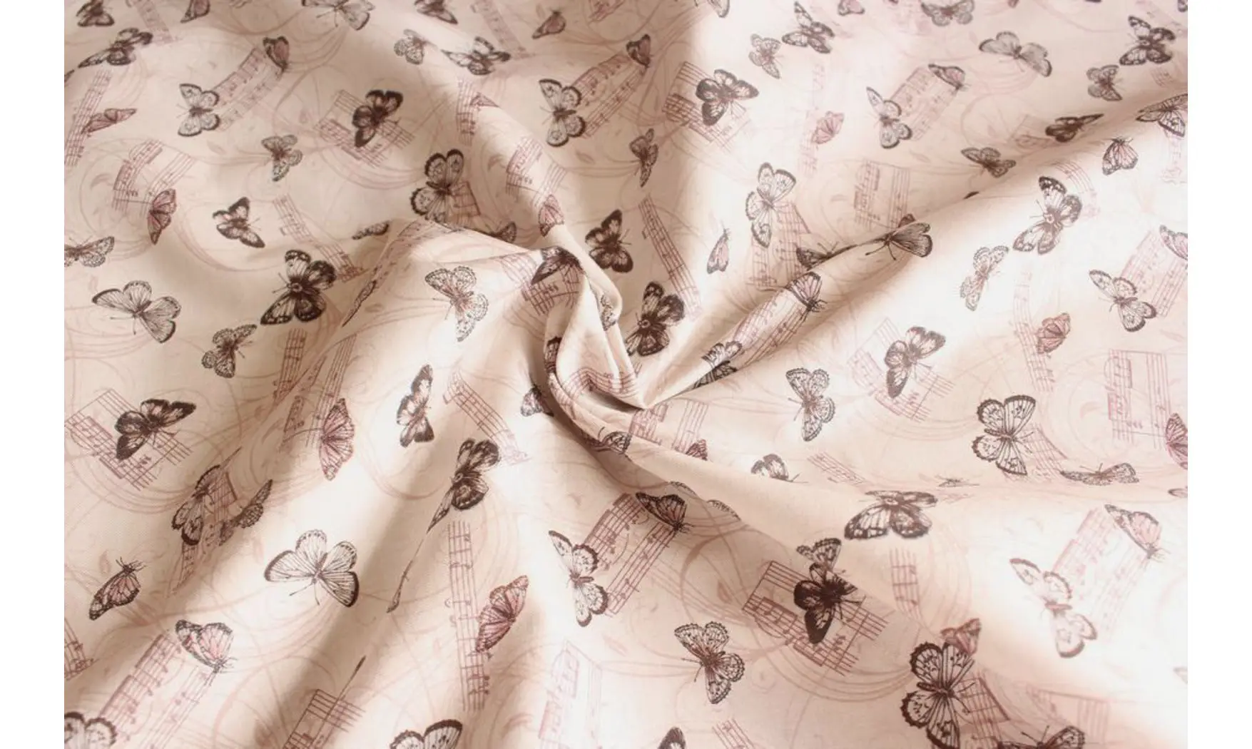 Tissu rosé papillons musique