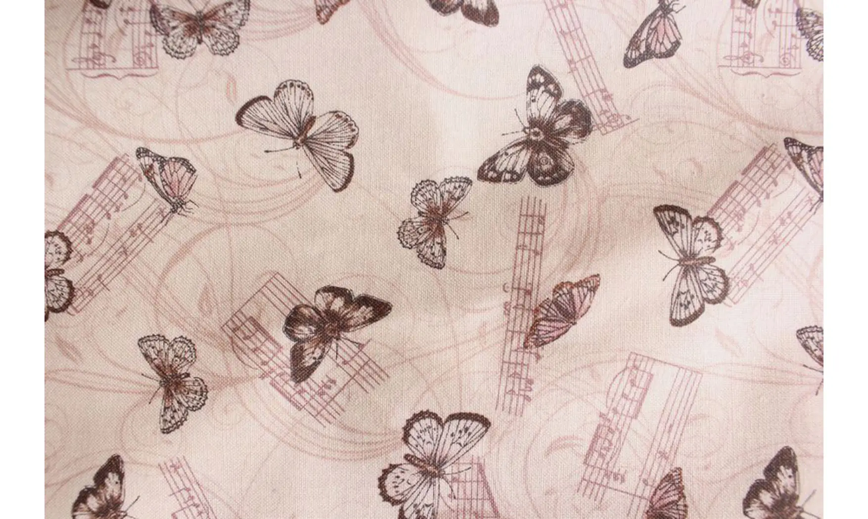 Tissu rosé papillons musique