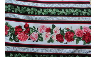 Tissu bandes feuilles et roses
