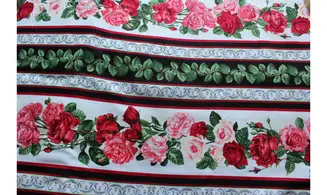 Tissu bandes feuilles et roses