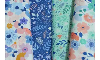 Tissu fleurs graphiques vert d'eau