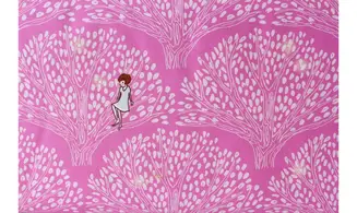 Tissu rose forêt arbres blancs lucioles