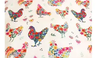 Tissu poules en fleurs