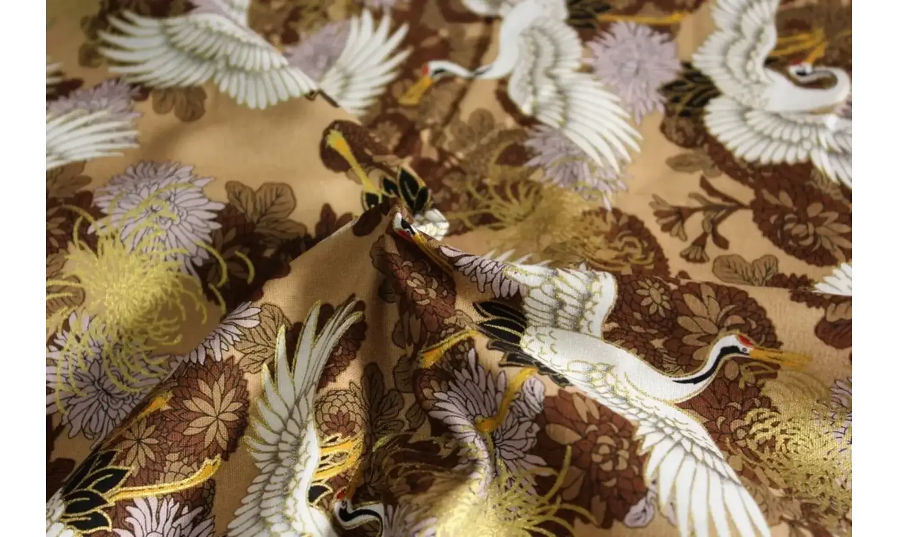 Tissu oiseaux japonais marron