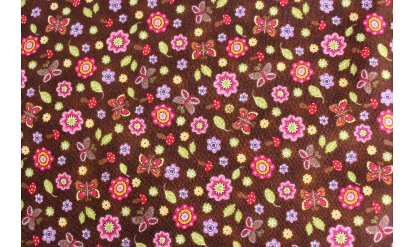 Tissu fleurs papillons champignons