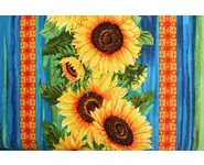 Tissu bandes tournesols bleu