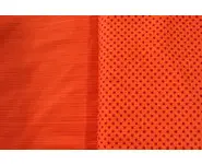 Tissus orange pois rouge et rayures